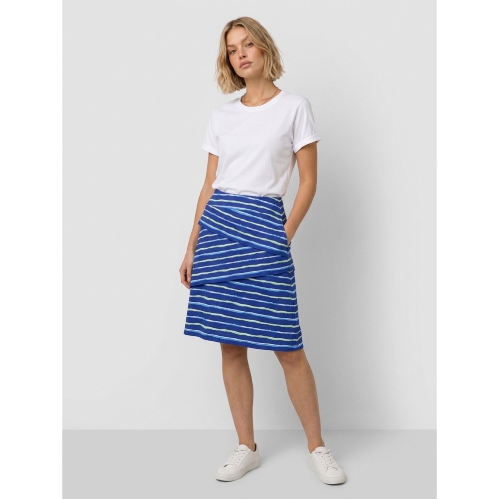 J.McLaughlin Women Blue Green Striped Tiered Ruffle Pull On Skirt Size Small